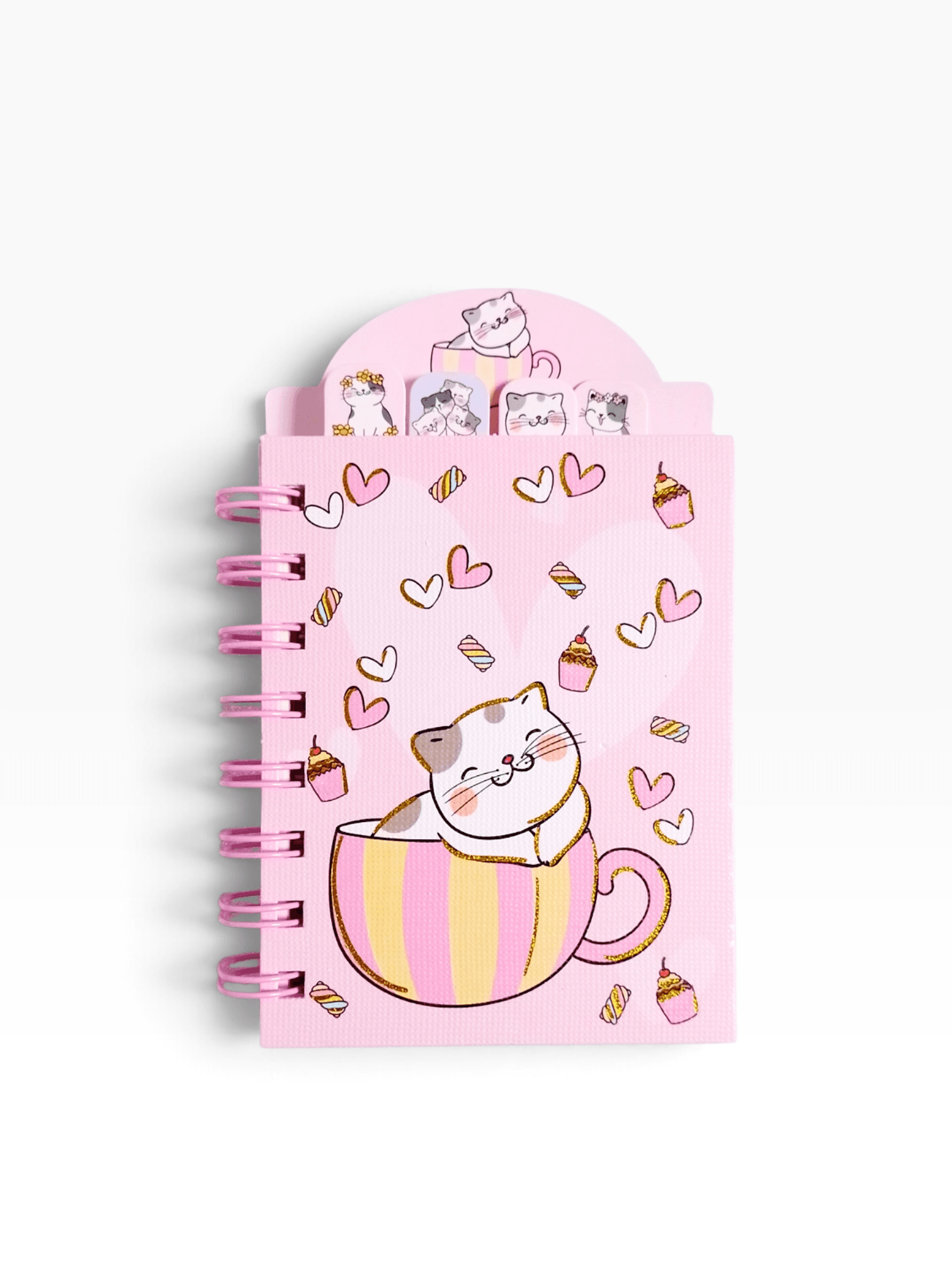 Libreta rosada con separadores de gatitos