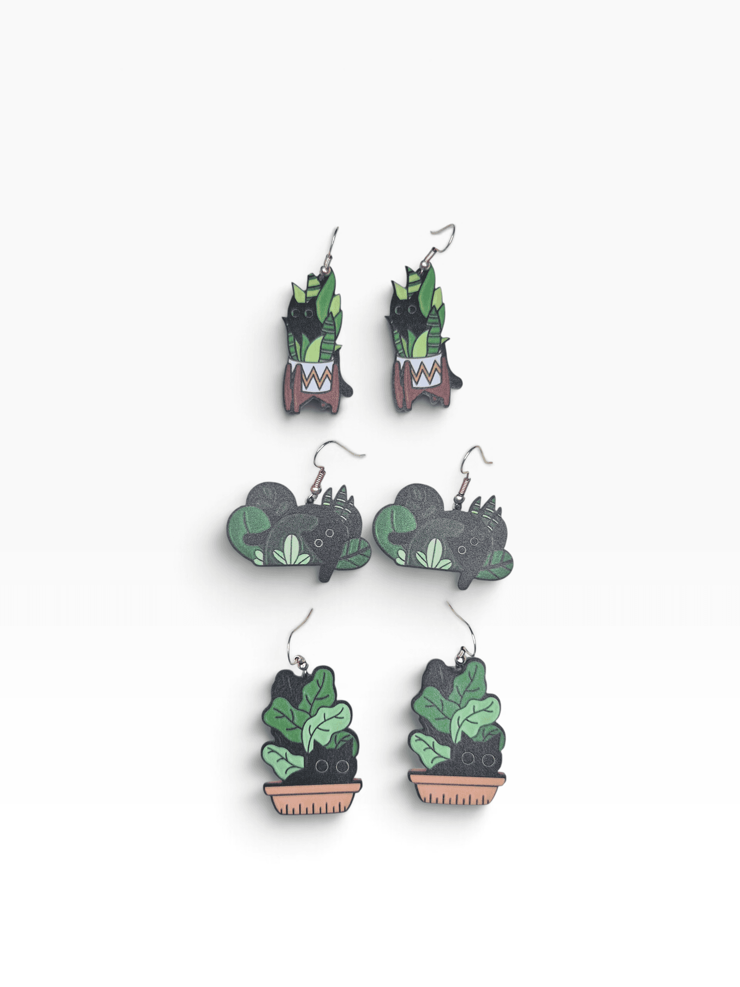 Aros colgantes: Gato con plantas (Acrílico)