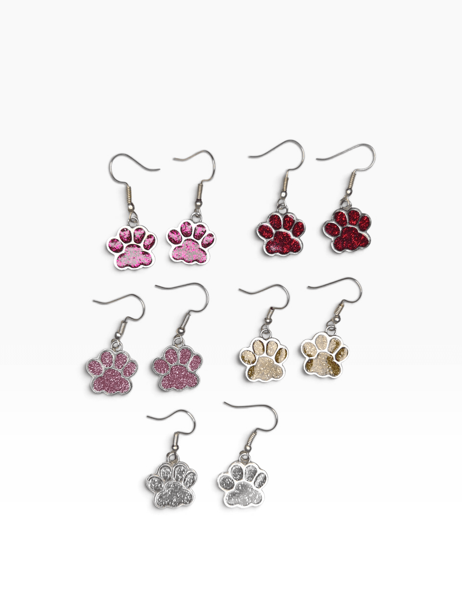 Aros colgantes: Patitas y glitter